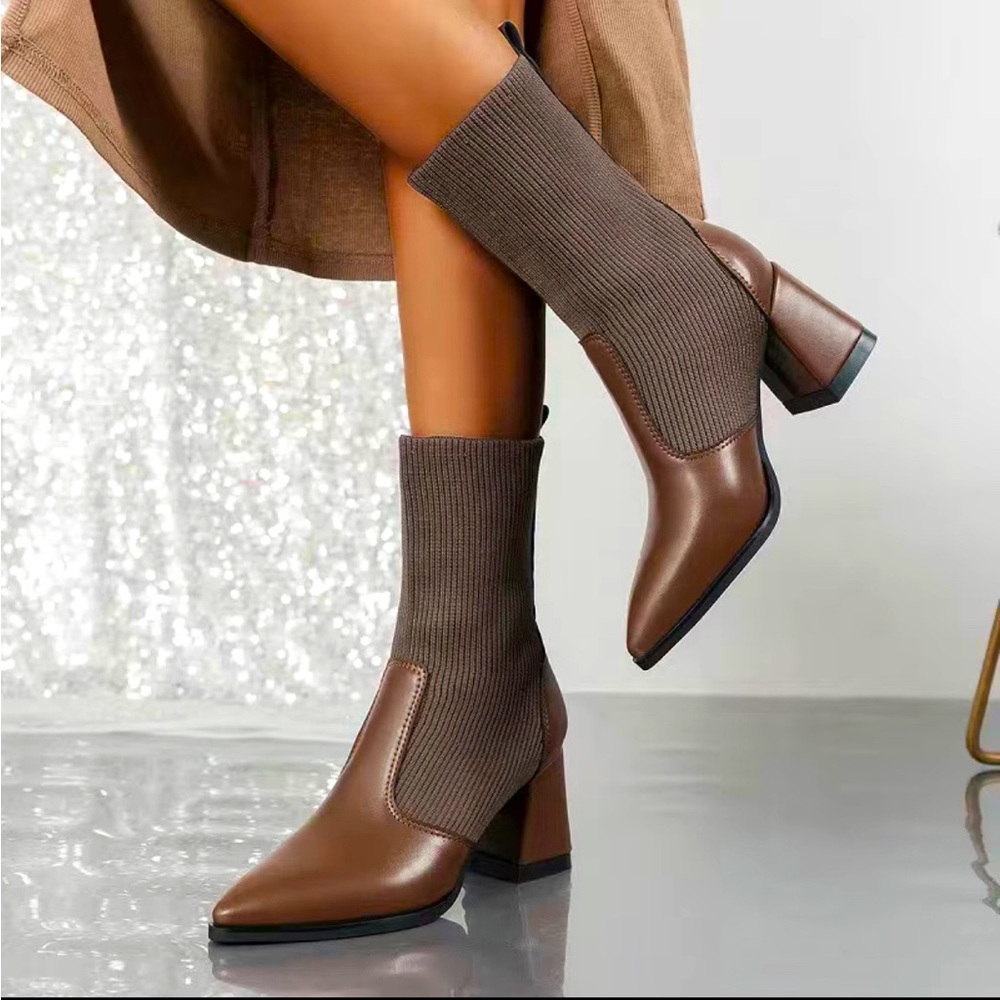 Chunky Heeled Knit Sock Boots